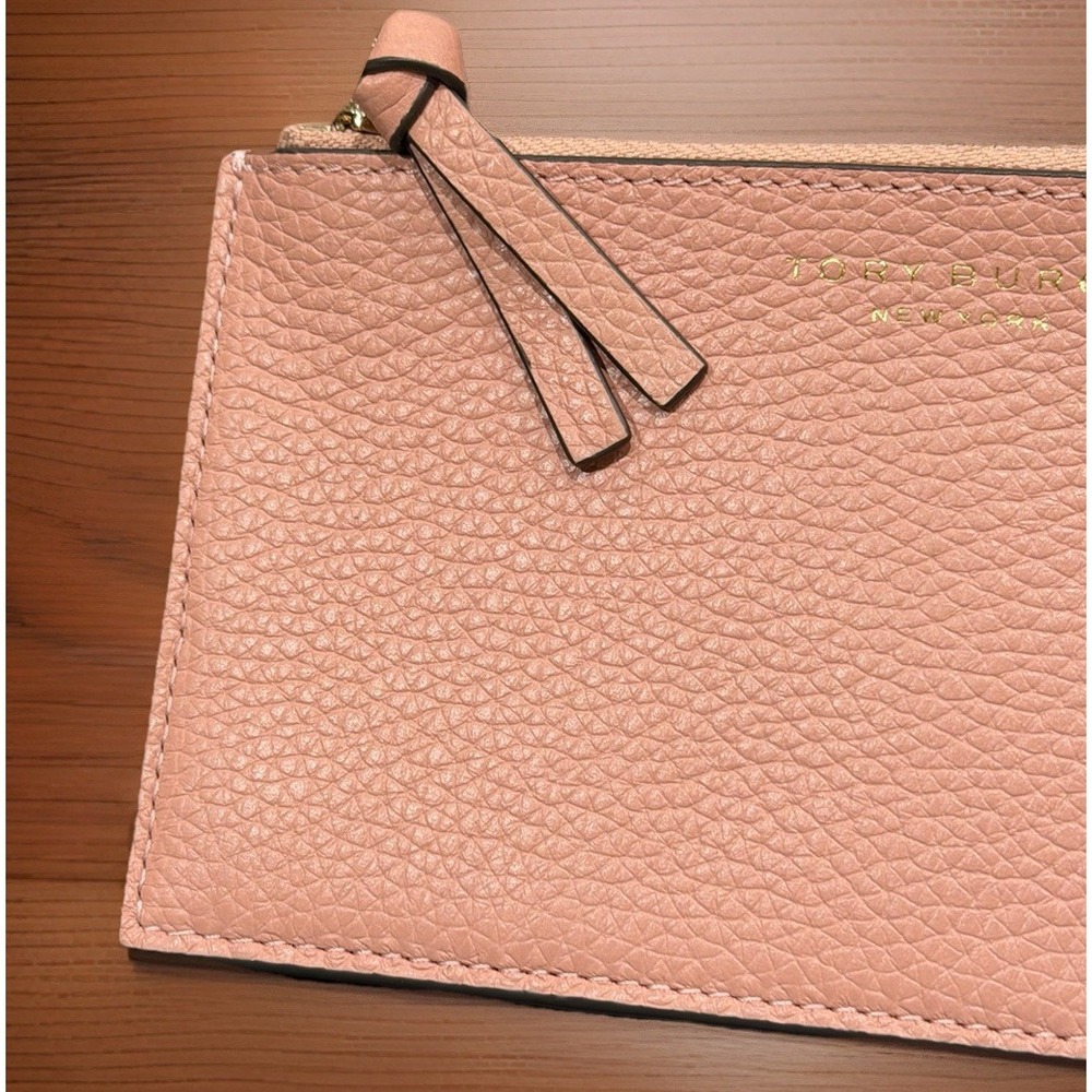 Tory Burch Women's Pink Pebbled Thea Flat Wallet Preppy Chic 7in X 4in - Picture 2 of 7